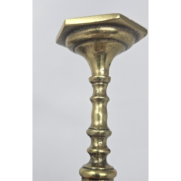 Vtg Pair Brass Candlestick Baluster Form Faceted Screw Hexagonal Base 3.5" - Picture 7 of 12